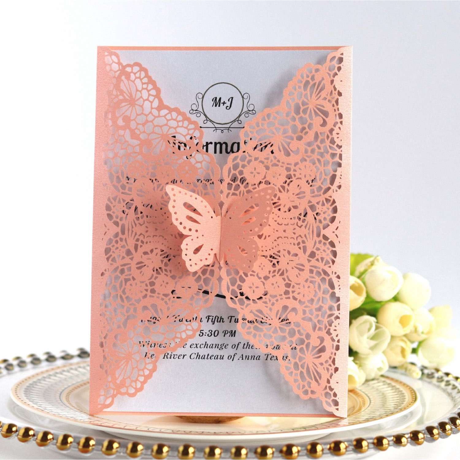 Dark-blue Laser Invitation Card Marriage Invitation Butterfly Pattern